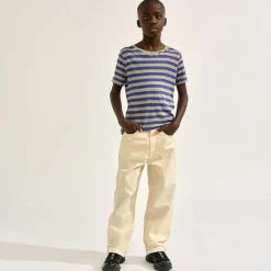 T-Shirt 100% Lin Mogo rayé gris/bleu