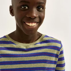 T-Shirt 100% Lin Mogo rayé gris/bleu