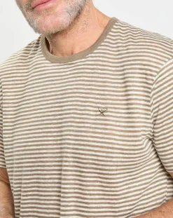 T-Shirt 100% Lin Regular Fit Bat à rayures beige foncé