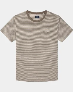 T-Shirt 100% Lin Regular Fit Bat à rayures beige foncé