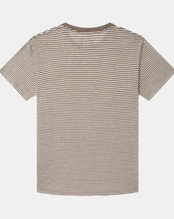 T-Shirt 100% Lin Regular Fit Bat à rayures beige foncé