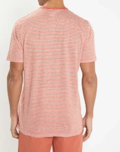 T-Shirt 100% Lin Regular Fit Bat à rayures orange moyen