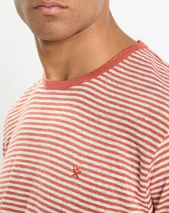 T-Shirt 100% Lin Regular Fit Bat à rayures orange moyen