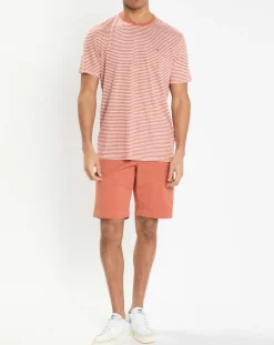 T-Shirt 100% Lin Regular Fit Bat à rayures orange moyen