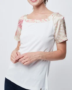 T-Shirt avec empiècements soie blanc cassé/multicolore