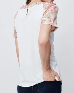 T-Shirt avec empiècements soie blanc cassé/multicolore