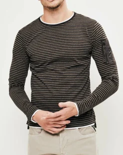 T-Shirt Basic rayure noir/gris