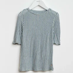 T-Shirt Camel en Coton & Lin mélangé rayé gris/blanc