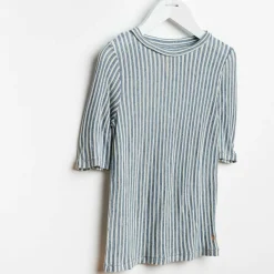 T-Shirt Camel en Coton & Lin mélangé rayé gris/blanc