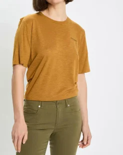 T-Shirt Col rond inscription poitrine moutarde