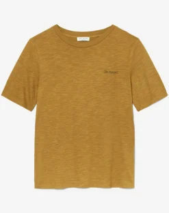 T-Shirt Col rond inscription poitrine moutarde