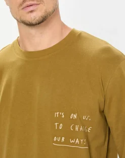 T-Shirt col rond message kaki