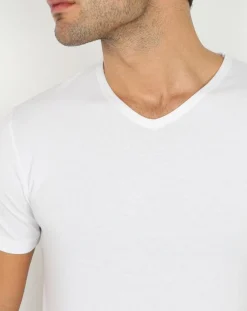 T-Shirt Col V blanc