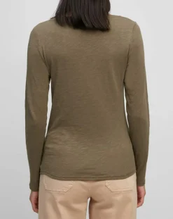 T-Shirt Col V en Coton flammé kaki