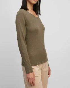 T-Shirt Col V en Coton flammé kaki