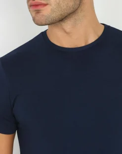 T-Shirt Col V Manches Courtes marine