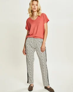 T-Shirt col V pêche