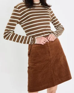 T-Shirt en Coton mélangé Turtle rayé écru/marron