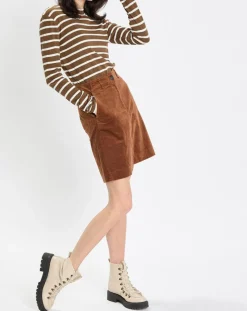 T-Shirt en Coton mélangé Turtle rayé écru/marron