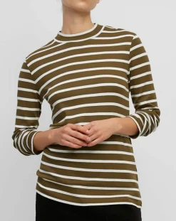 T-Shirt en Coton mélangé Turtle rayé écru/marron