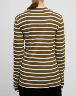 T-Shirt en Coton mélangé Turtle rayé écru/marron