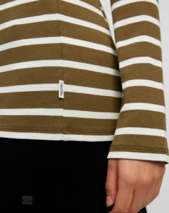 T-Shirt en Coton mélangé Turtle rayé écru/marron