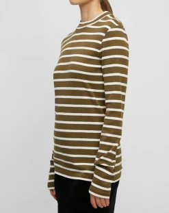 T-Shirt en Coton mélangé Turtle rayé écru/marron