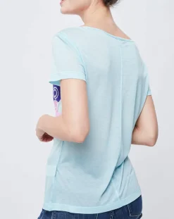 T-Shirt fin imprimé turquoise/multicolore