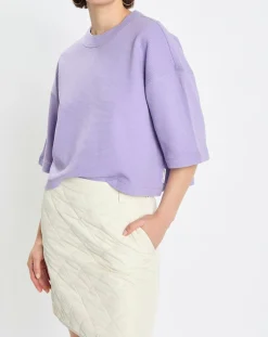 T-Shirt gaufré manches 3/4 Boxy violet clair