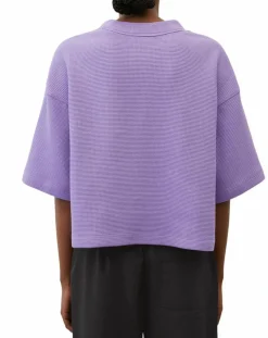 T-Shirt gaufré manches 3/4 Boxy violet clair