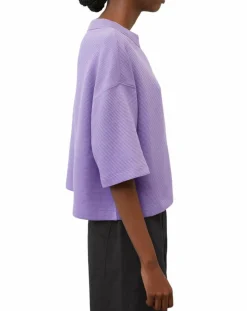 T-Shirt gaufré manches 3/4 Boxy violet clair