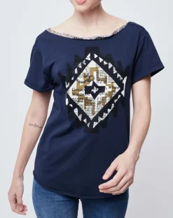 T-Shirt imprimé avec nœud au dos bleu marine/multicolore