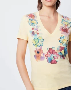 T-Shirt imprimé avec perles jaune/multicolore