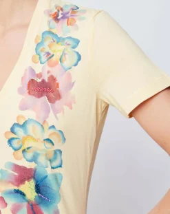 T-Shirt imprimé avec perles jaune/multicolore