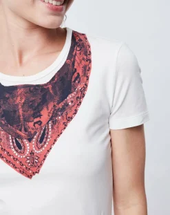 T-Shirt imprimé blanc cassé/rouge/noir