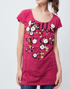 T-Shirt imprimé Gazette avec broderie et perle rose foncé/multicolore