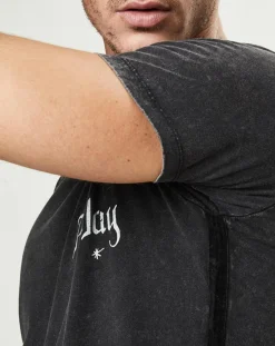 T-Shirt Logo Chest Motard noir délavé