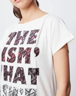 T-Shirt Long imprimé blanc cassé/noir/rose