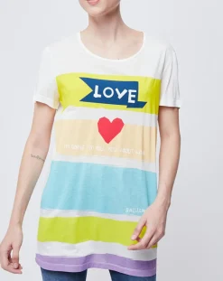 T-Shirt Long imprimé blanc cassé/multicolore