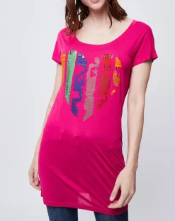 T-Shirt Long imprimé rose foncé