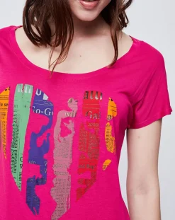 T-Shirt Long imprimé rose foncé