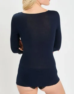 T-Shirt manches 3/4 col rond bleu marine