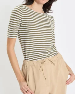 T-Shirt manches courtes Rayé Flame blanc/kaki