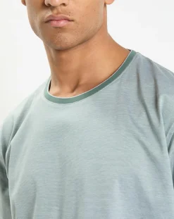 T-Shirt Regular Fit Mercerisé à rayures milleraie vert clair