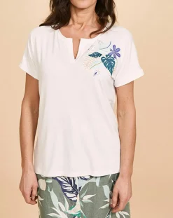 T-Shirt Tilleul à broderies blanc cassé