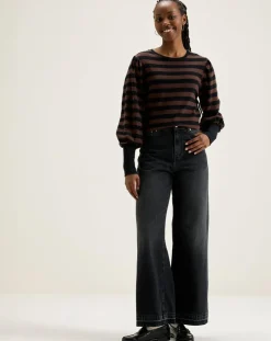 T-Shirt Vidoum rayé noir/brun