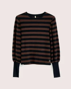 T-Shirt Vidoum rayé noir/brun