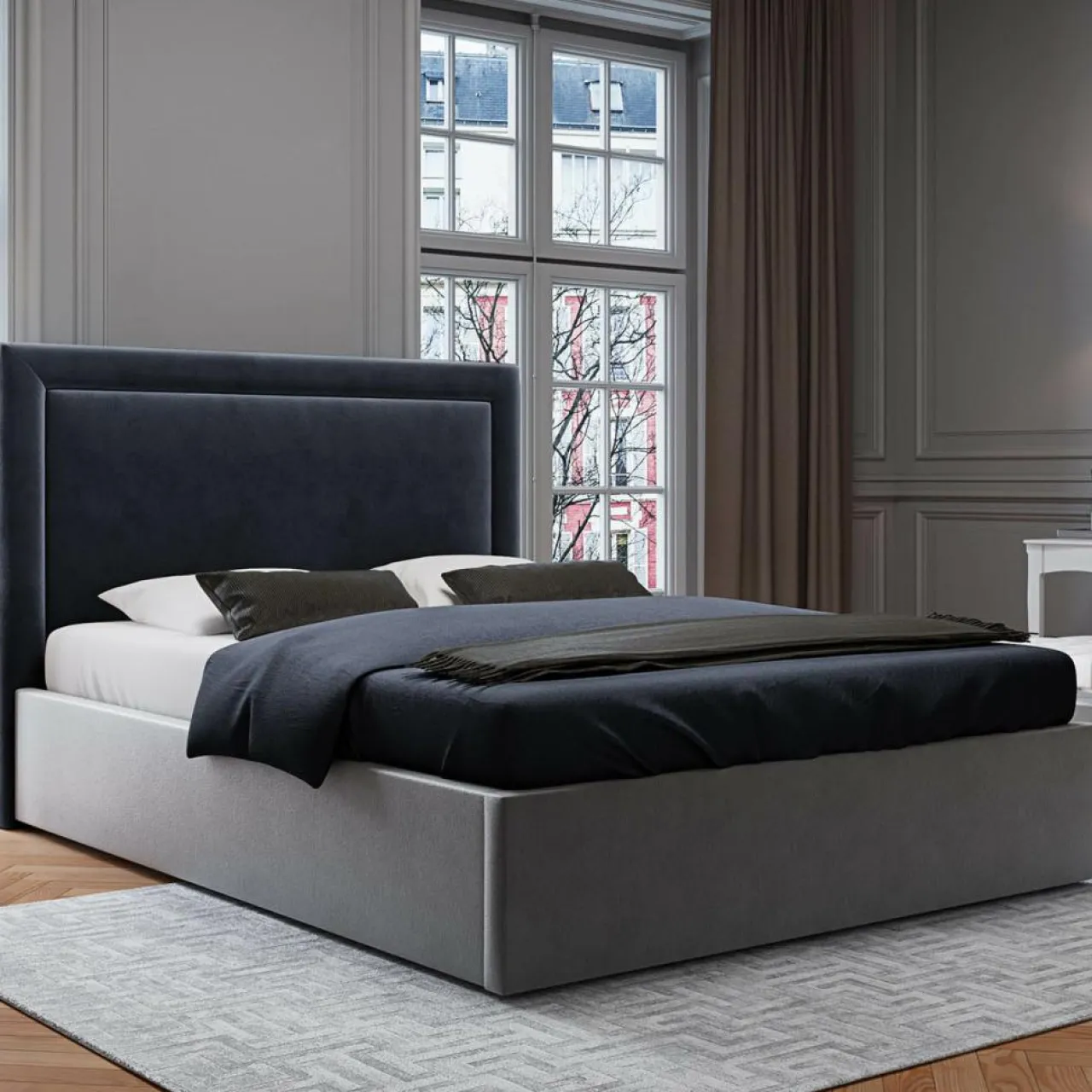 Tête de lit en Velours Primevere bleu foncé - 160x120 cm