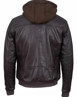 Veste à capuche en Cuir Briac marron