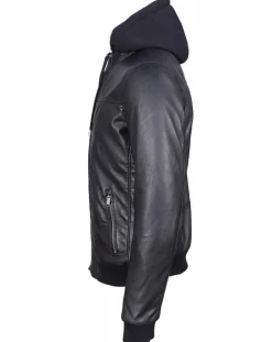 Veste à capuche en Cuir Briac noire